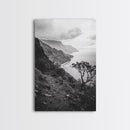 Coastal Cliff, Ocean Horizon, Hiking Trail, Framed Canvas Print, Nature Photography, Boho Wall Art, Living Room Decor, Minimalist Earth Tones
