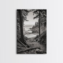 orest Cove, Ocean View, Pacific Trail, Framed Canvas Print, Coastal Nature Wall Art, Entryway Decor, Earthy Minimalist Photography
