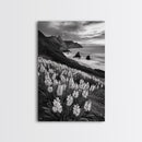 Coastal Blooms, Ocean Cliffs, Seaside Flowers, Canvas Print, Nature Photography, Living Room Art, Modern Coastal Wall Decor, Spring Vibes