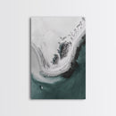 Aerial Beach, Turquoise Sea, Minimal Shoreline, Boat View, Canvas Print, coastal minimalist art, bathroom wall art, modern ocean photo