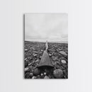 Rifle on Pebbles, Rustic Coastal, Survivalist Aesthetic, Canvas Print, Cabin Wall Art, Masculine Decor, Nature Minimalist Style