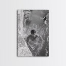Swimmers, Summer Water, Beach Moment, Candid Photography, Framed Canvas Print, Bathroom Wall Art, Youthful Energetic Decor
