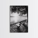 Peaceful Lake Bench, Tranquil Sunrise, Tree Shade View, Nature Serenity, Framed Canvas Print, Minimalist Art, Bedroom Wall Decor