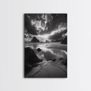 Dramatic Ocean Sunset, Coastal Mountains, Seascape Photography, Canvas Print, Stormy Sky Art, Living Room Focal Wall Decor