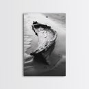 Driftwood Shore, Tidal Beauty, Washed Wood, Canvas Print, Coastal Beach Wall Art, Minimalist Bathroom Decor, Black and White Ocean Scene