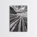 Driftwood Beach, Coastal Logs, Wild Shore, Canvas Print, Rustic Ocean Wall Art, Cabin Bathroom Decor, Nature Inspired Photography