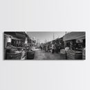 Mediterranean Market Scene, Travel Wall Decor, Rustic Street View, Framed Canvas Print, Kitchen Wall Art, Black and White Photography