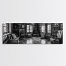 Rustic Cabin, Cozy Interior, Nature Retreat, Framed Canvas Print, Living Room Wall Art, Black and White Photography, Lodge Decor
