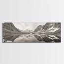 Alpine Reflection, Snowy Peaks, Tranquil Water, Framed Canvas Print, Nature Photography, Minimalist Wall Art, Bedroom or Office Decor