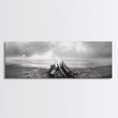 Beach Bonfire, Coastal Glow, Driftwood Fire, Ocean Calm, Framed Canvas Print, Fall Wall Art, Living Room Decor, Nature Photography Style