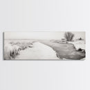 Winter River, Frosty Fields, Minimalist Landscape, Canvas Print, Modern neutral art, Rustic home decor, Entryway wall art, Scandinavian vibe