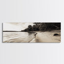 Sandy Beach, Serene Coastline, Nature Shoreline, Framed Canvas Print, Neutral Minimal Art, Bedroom Wall Art, Sepia Landscape Decor