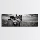 Western Horse Beach, Saddle Detail Horizon, Equestrian Art, Framed Canvas Print, Farmhouse Wall Art, Cowboy Country Decor