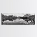 Mirror Lake, Alpine Stillness, Mountain Reflection, Tranquil Landscape, Canvas Print, Minimalist Nature Art, Living Room Wall Art, Neutral Decor