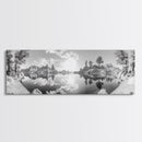 Mountain Reflections, Nature Panorama, Black and White Landscape, Framed Canvas Print, Living Room Wall Art, Modern Wilderness Decor
