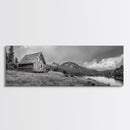 Cabin On Hill, Mountain Lake, Rustic Retreat, Canvas Print, Fall Wall Art, Cozy Home Decor, Adventure Landscape, Nature-Inspired Design
