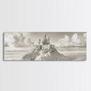 Fantasy Sand Castle, Seaside Kingdom, Dreamy Beach Scene, Magical Vibes, Framed Canvas Print, Kids Room Art, Whimsical Decor, Coastal Theme