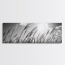 Windy Grass Field, Sunlit Sky, Nature Movement, Prairie Glow, Framed Canvas Print, Fall Wall Art, Living Room Decor, Boho Rustic Aesthetic
