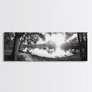 River Sunset, Mossy Trees, Tranquil Reflection, Framed Canvas Print, southern forest wall art, peaceful living room decor, rustic boho vibe