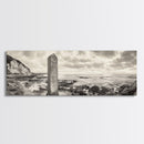 Coastal Stone Marker, Vintage Landscape, Ocean Bluff Wall Art, Sepia Tone Style, Canvas Print, Rustic Living Room Decor