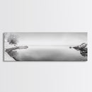 Winter Lake Reflection, Minimal Snow Scene, Bare Trees, Serene Water, Framed Canvas Print, Nordic Minimalist Art, Bedroom Wall Decor