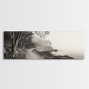 Forest Path, Misty Woods, Quiet Trail, Coastal Fog, Framed Canvas Print, Scandinavian Decor, Entryway Art, Minimal Nature Photography