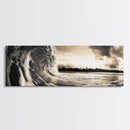 Barrel Wave, Tropical Storm, Surfer’s Dream, Framed Canvas Print, Ocean Power Wall Art, Coastal Living Room Photography Decor