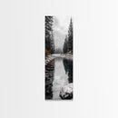 Mountain River, Forest Reflections, Nature Tranquility, Winter Pines, Canvas Print, Serene Landscape Wall Art, Bedroom Cabin Decor