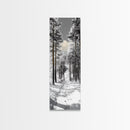 Snow Path, Winter Forest, Frosty Pines, Silent Trail, Framed Canvas Print, Christmas Wall Art, Cabin Decor, Nordic Winter Scene