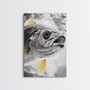 Golden Finned Fish, Underwater Wonder, Ocean Art, Framed Canvas Print, Coastal Wall Art, Bathroom Decor, Minimalist Marine Art