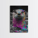 Colorful Otter, Vibrant Animal, Rainbow Fur, Framed Canvas Print, Kids Room Decor, Whimsical Wildlife Art, Playroom Wall Art, Bold Style