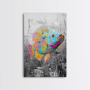Neon Fish, Color Splash, Bright Animal, Vibrant Water, Framed Canvas Print psychedelic aquatic art, kids room fish wall decor, animal print