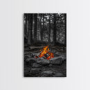 Campfire Glow, Cozy Flames, Autumn Wall Art, Framed Canvas Print, Nature Photography, Rustic Decor, Living Room Cabin Aesthetic