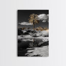 Palm Tree, Desert Oasis, Reflection Pond, Framed Canvas Print, Tropical Wall Art, Boho Decor, Minimalist Landscape Photography