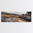 Autumn Stream, Golden Creek, Rustic Nature, Fall Landscape, Framed Canvas Print, Farmhouse Decor, Living Room Wall Art, Earth Tones