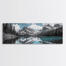 Snowy Mountain Lake, Blue Reflection Peaks, Alpine Serenity Scene, Framed Canvas Print, Nature Photography, Bedroom Wall Art