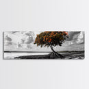 Mangrove Tree, Coastal Roots, Windswept Shore, Stormy Sky, Framed Canvas Print, Entryway Wall Art, Tropical Nature Art, Minimalist Style