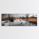 Marshland Autumn, Nature Landscape, Golden Hour Swamp View, Framed Canvas Print, Rustic Fall Home Decor, Entryway or Office Wall Art