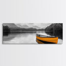 Golden Canoe, Lake Reflection, Tranquil Water, Adventure Scene, Canvas Print, Minimalist Wall Art, Bedroom Landscape, Cabin Decor