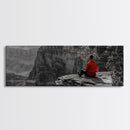 Grand Canyon, Meditation Art, Red Jacket, Adventure Scene, Framed Canvas Print, Hiking Wall Art, Man Cave Decor, Minimalist Landscape
