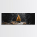 Lone Golden Tree, Forest Path Landscape, Moody Nature Wall Art, Framed Canvas Print, Minimalist Fall Decor, Entryway Accent Piece