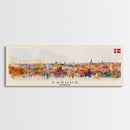 Aarhus Denmark  Panoramic Travel Poster, Framed Canvas Print or Metal Wall Art, Travel Art, Home Decor, Panoramic Painting, Midcentury Art