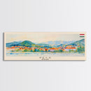 Pécs Hungary Panoramic Travel Poster, Framed Canvas Print or Metal Wall Art, Travel Art, Home Decor, Panoramic Painting, Midcentury Art