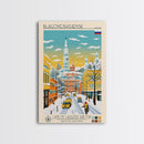 Blagoveshchensk Russia Travel Poster Framed Canvas Print, Midcentury Modern Art, Pop Art Home Decor, Scenic Wall Art, Unique Gift