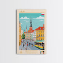 Lublin Poland Travel Poster Framed Canvas Print, Wall Decor, Midcentury Modern Art, Pop Art, Scenic Art for Bedroom and Living Room