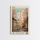 Paris France Travel Poster Framed Canvas Print, Midcentury Modern Art, Pop Art Wall Decor, Scenic Wall Art, Living Room Decoration, Office Gift