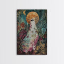 Halloween Ghost in Haunted Forest Framed Canvas Print, Spooky Decor, Living Room Art, Creepy Halloween Wall Art, Home Decoration