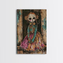 Halloween Pirate Skeleton with Pizza, Framed Canvas Print, Wall Art, Spooky Decor, Pirate Theme, Halloween Decoration, Living Room Art