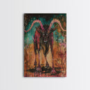 Spooky Goat Demon in the Woods Framed Canvas Print, Halloween Art, Creepy Wall Art Spooky Home Decor, Scary Art Mysterious Living Room Decor
