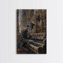 Halloween Skeleton Playing the Organ in Gothic Church - Creepy Skeleton Musician in Haunted Cathedral - Halloween Art Print - Gothic Decor